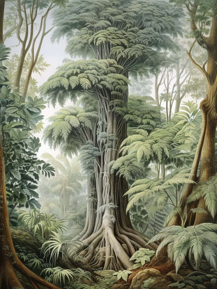 Vintage Jungle Botanical Illustration Rainforest Tree 2