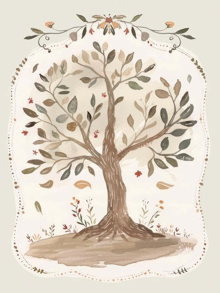 Tree of Life. Whimsical Vintage Illustration, Kids Room