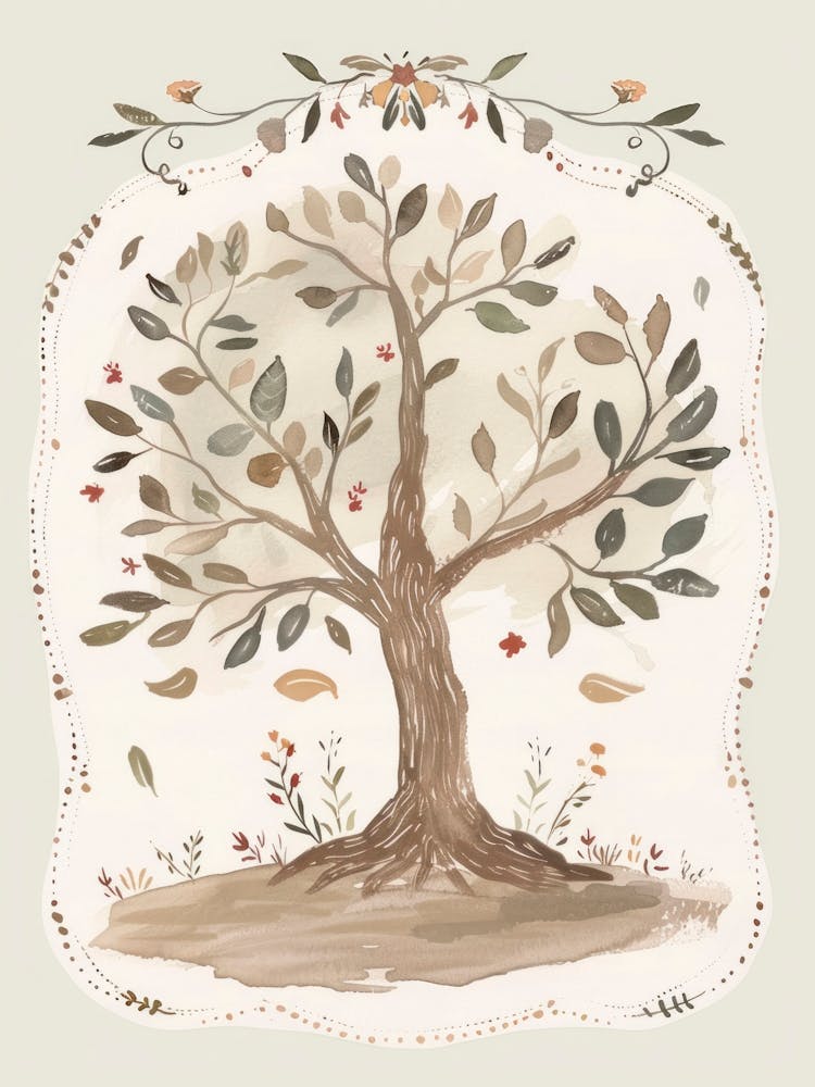Tree of Life. Whimsical Vintage Illustration, Kids Room