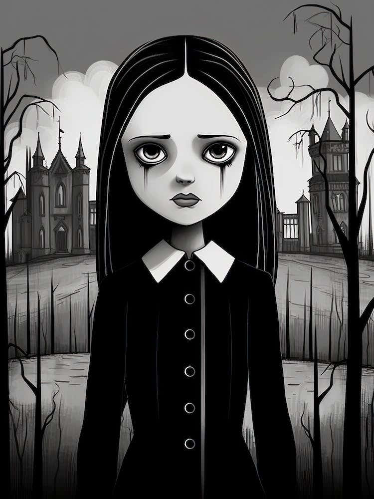 Nevermore Academy With Wednesday Addams Line Art 05 Fan Art