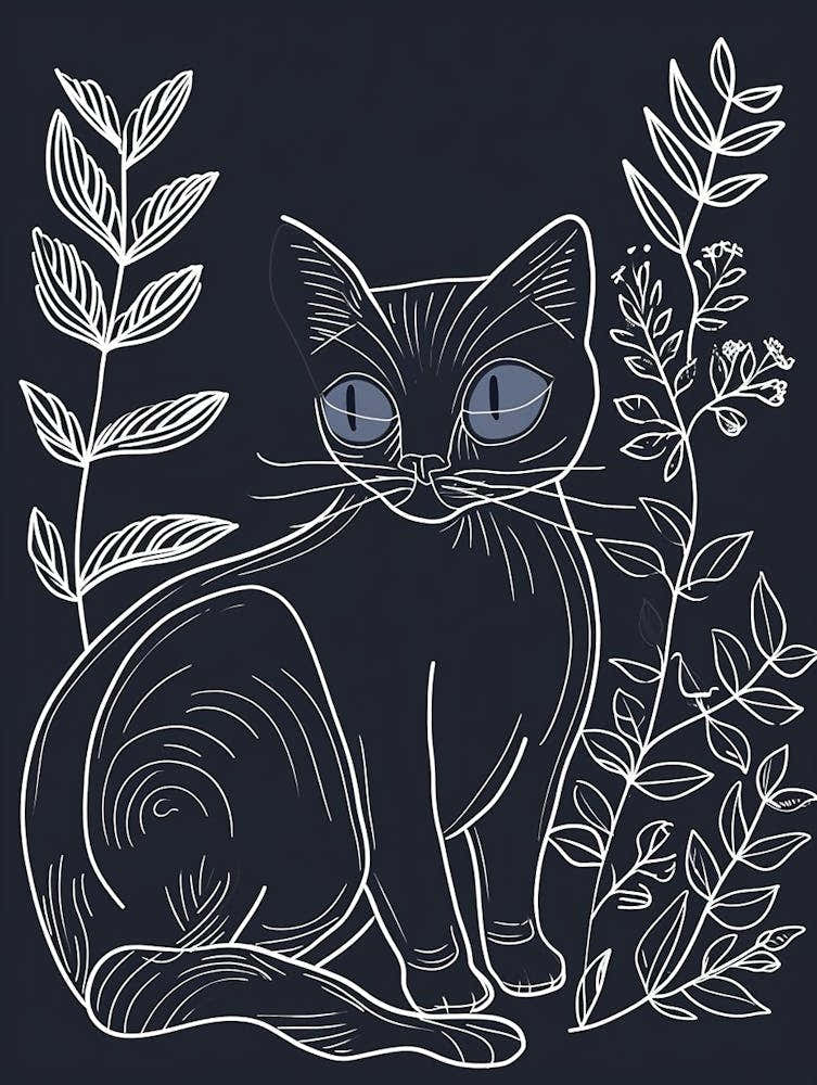Ojos Azules Cat Minimalist Illustration 1