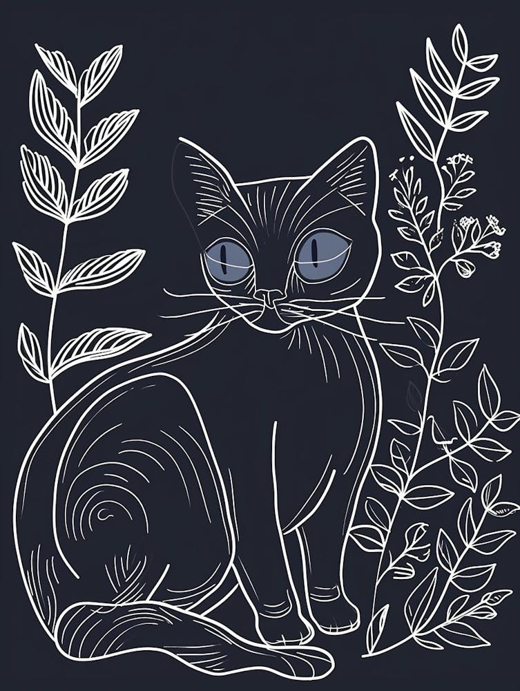 Ojos Azules Cat Minimalist Illustration 1