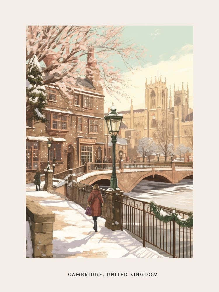Vintage Winter Poster Cambridge United Kingdom 2