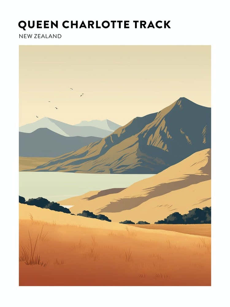 Queen Charlotte Track New Zealand 3 Hiking Trail Landscape Poster