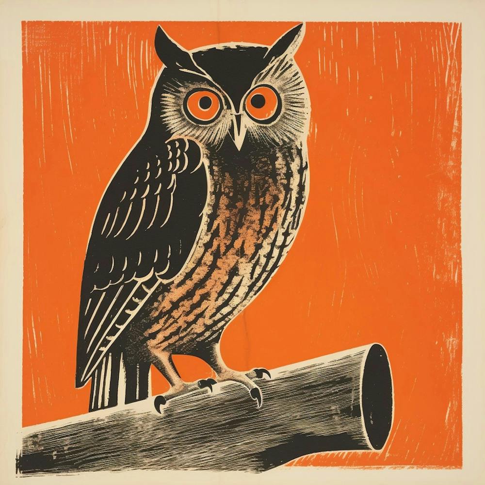 Retro Bird Lithograph Eastern Screech Owl 3