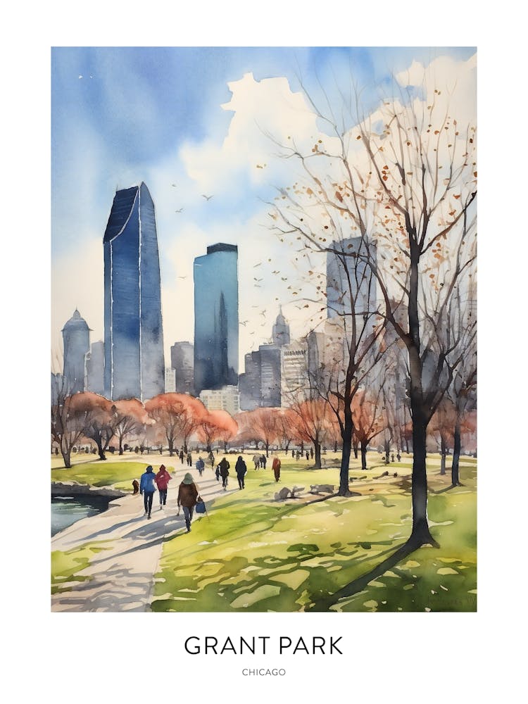 Grant Park Chicago Watercolour Travel Poster