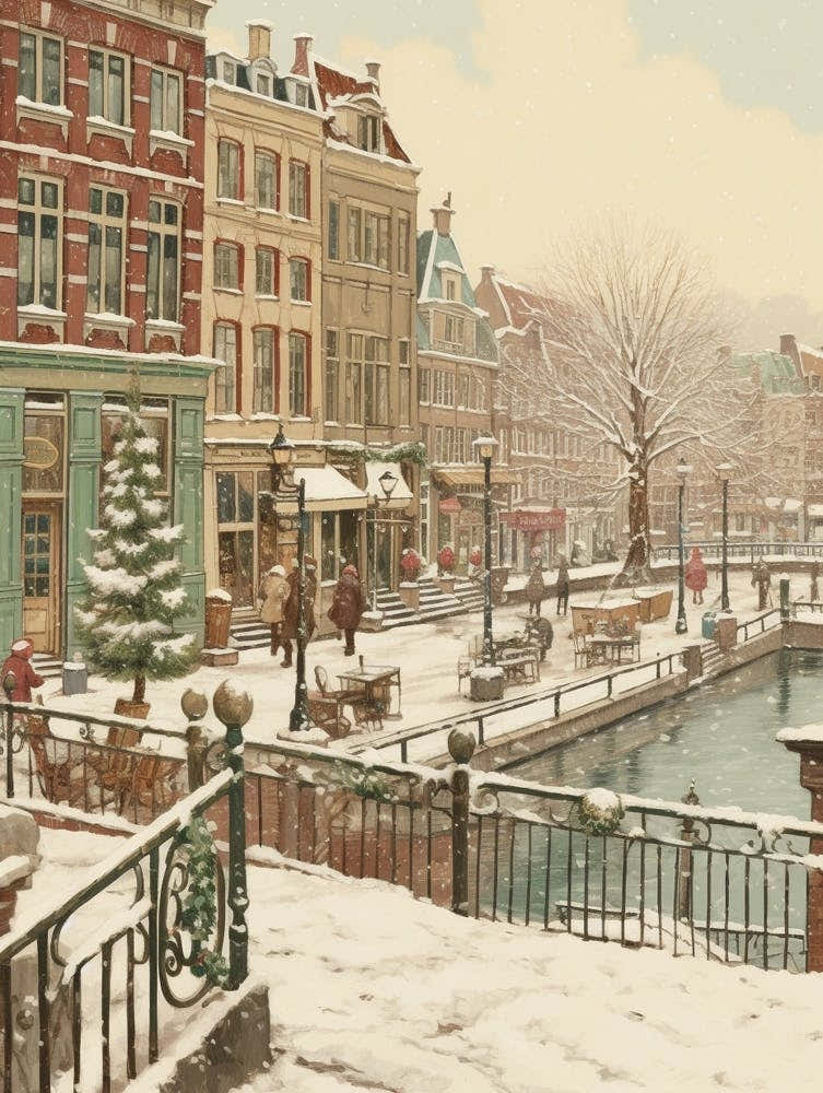 Vintage Winter Illustration Amsterdam Netherlands 4