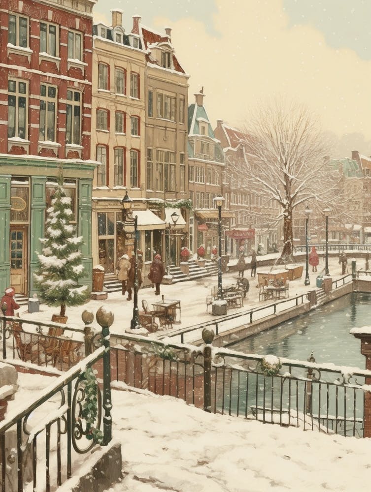 Vintage Winter Illustration Amsterdam Netherlands 4