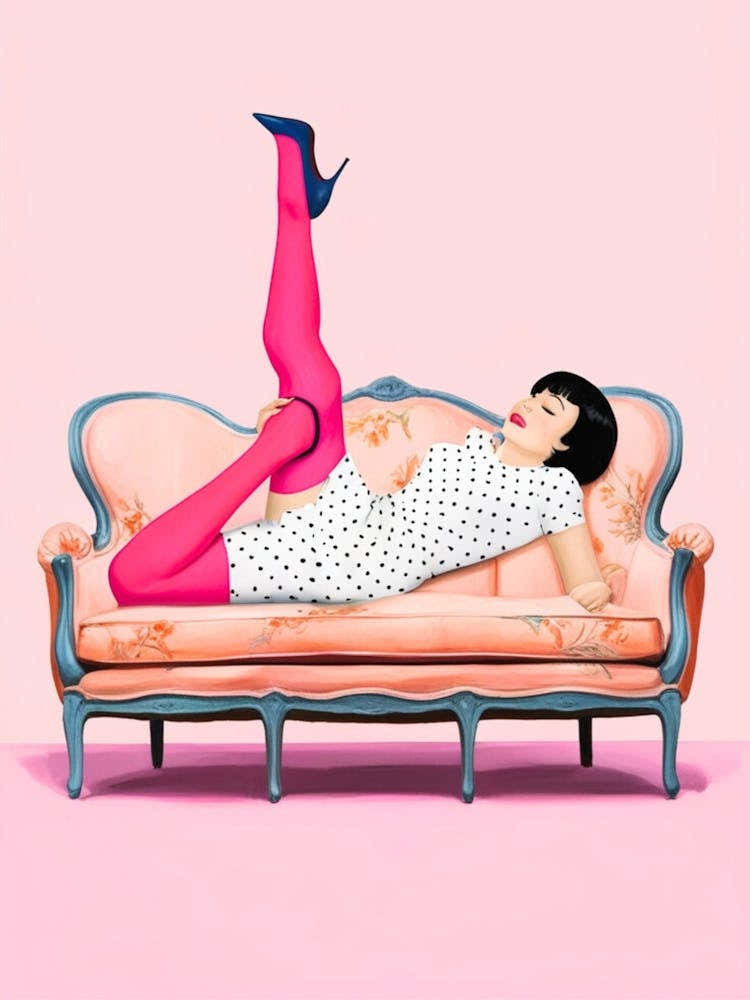 Woman Laying On A Pink Couch 2
