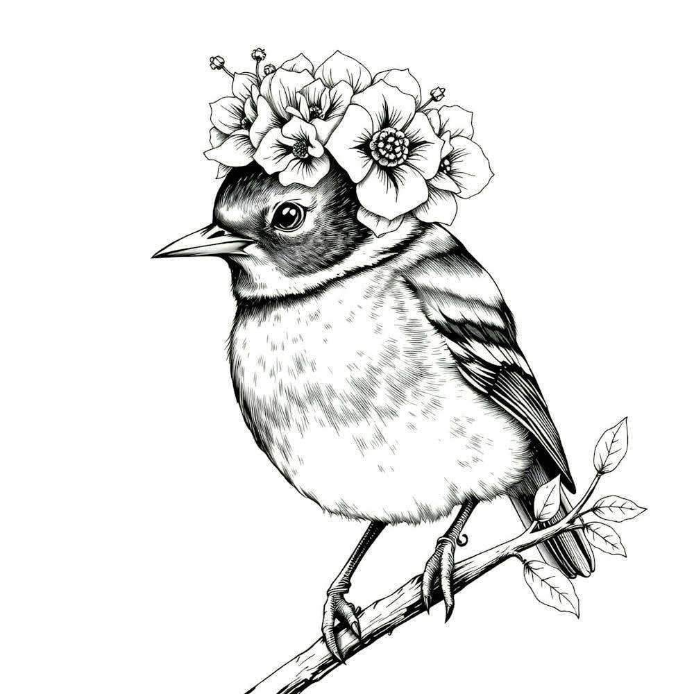 Bird With Flowers