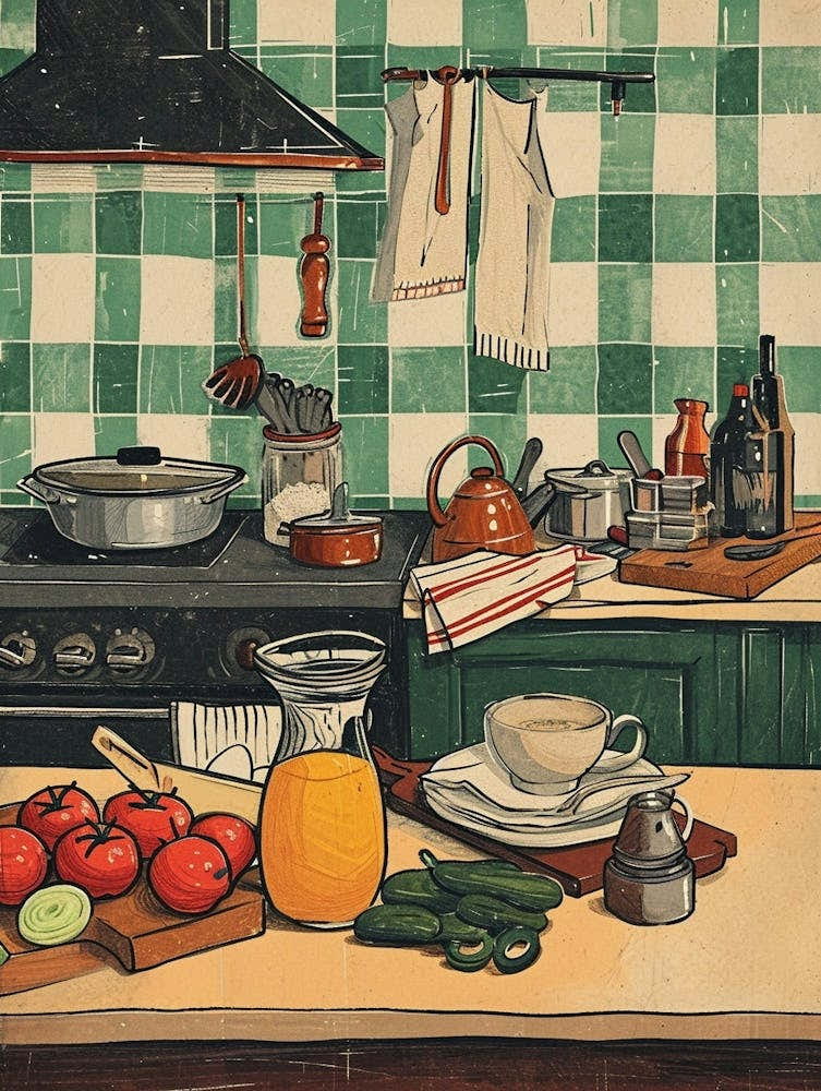 In The Kitchen Retro Illustration 1
