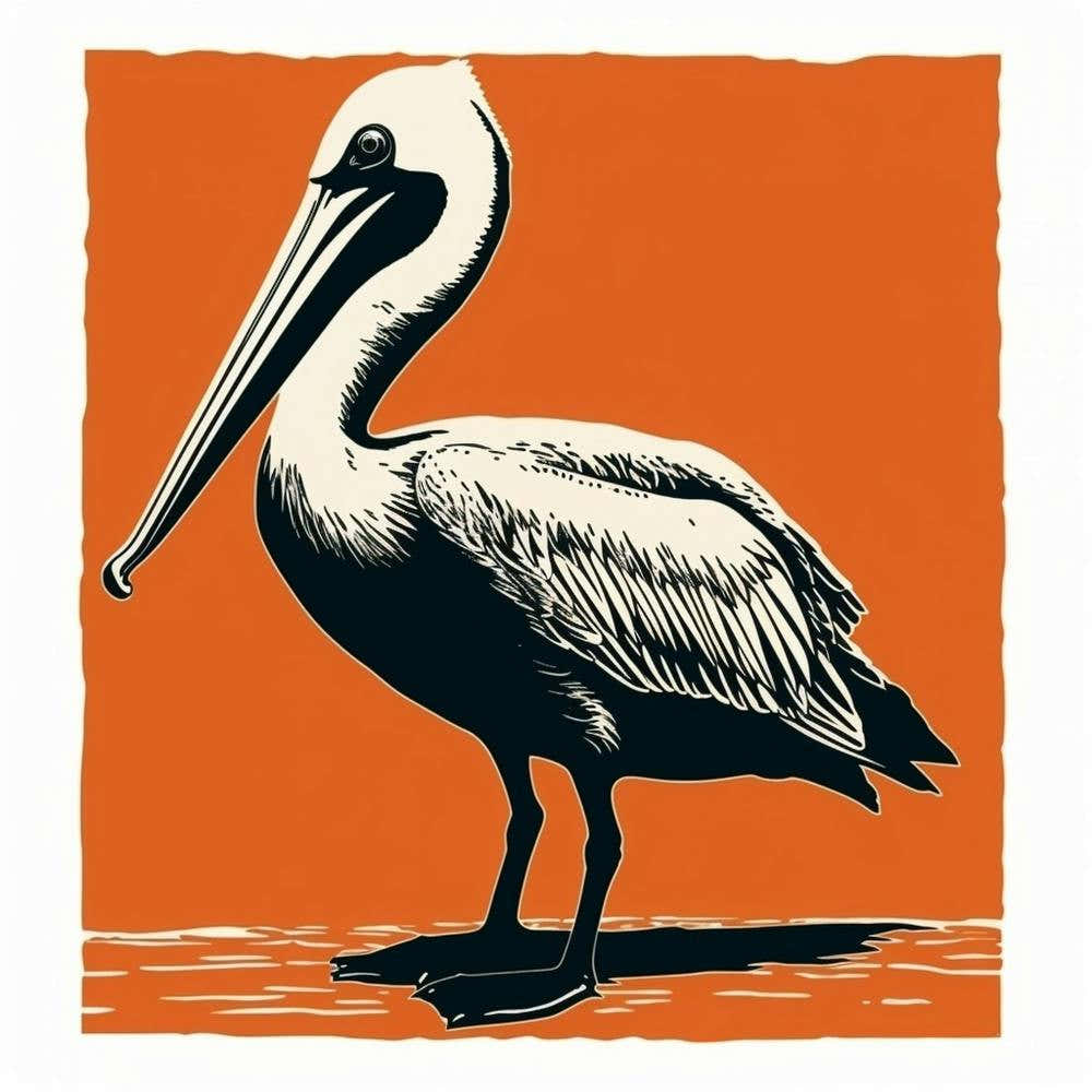 Retro Bird Lithograph Brown Pelican 1
