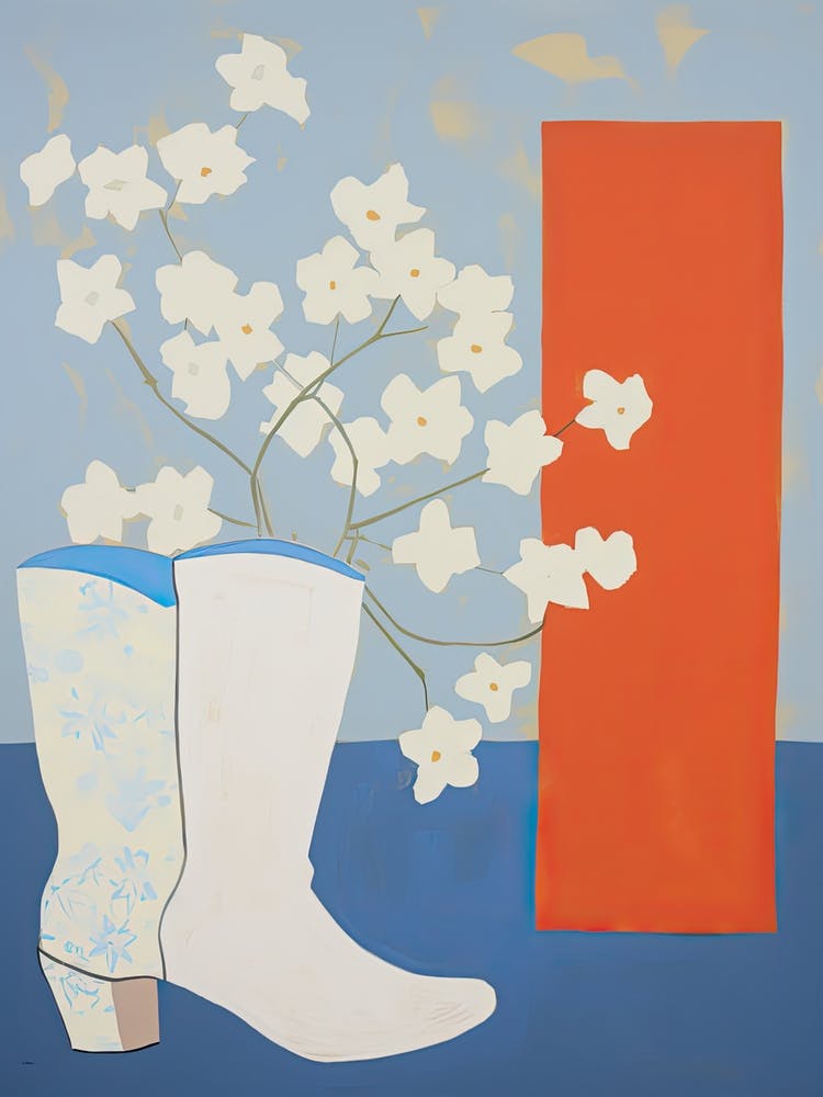 A Painting Of Cowboy Boots With Daffodil Flowers, Pop Art Style 8