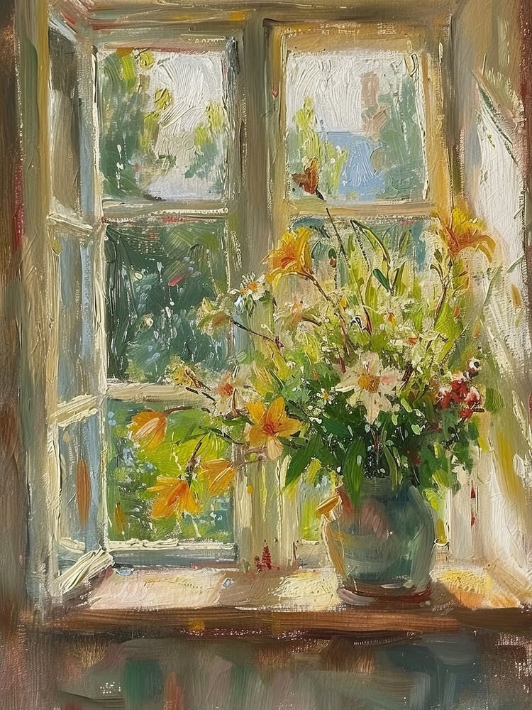 Lily Flowers On A Cottage Window 1