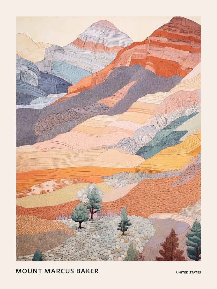 Mount Marcus Baker United States 2 Colourful Mountain Illustration Poster