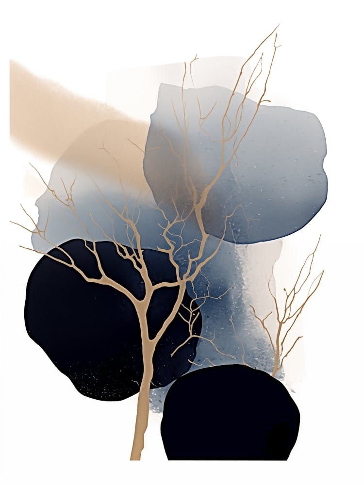 Black, Blue And Gold Abstract Painting 4