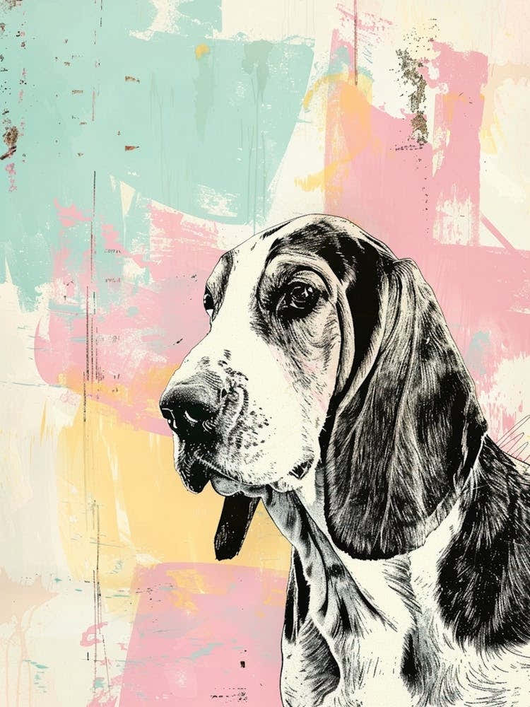 Basset Hound Dog Pastel Gouache Illustration