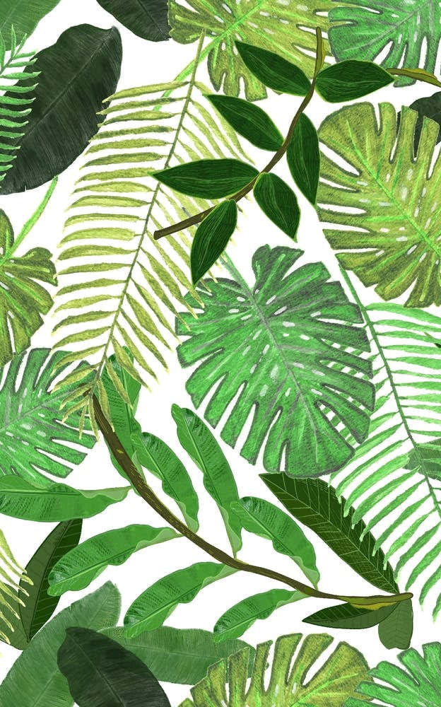 Green Tropical Watercolor Leaves Pattern