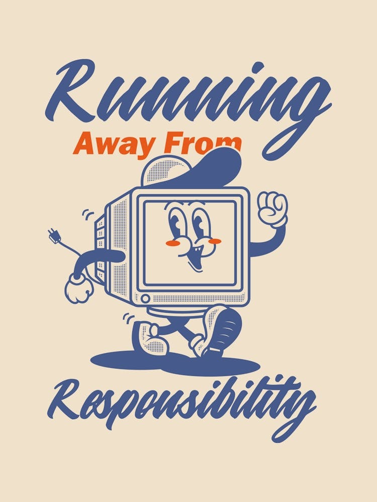 Retro Poster Funky Wall Art Retro Wall Decor Groovy Poster Trendy Retro Groovy Print Running Away Retro Art