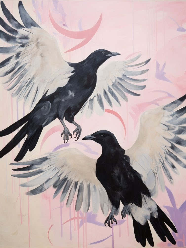 Pink Ethereal Bird Painting Raven 2