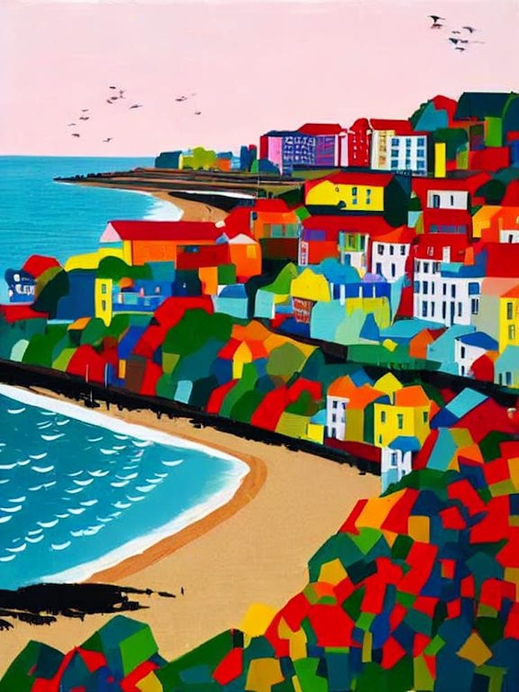 Tenby South Beach, Pembrokeshire, Wales Hockney Style