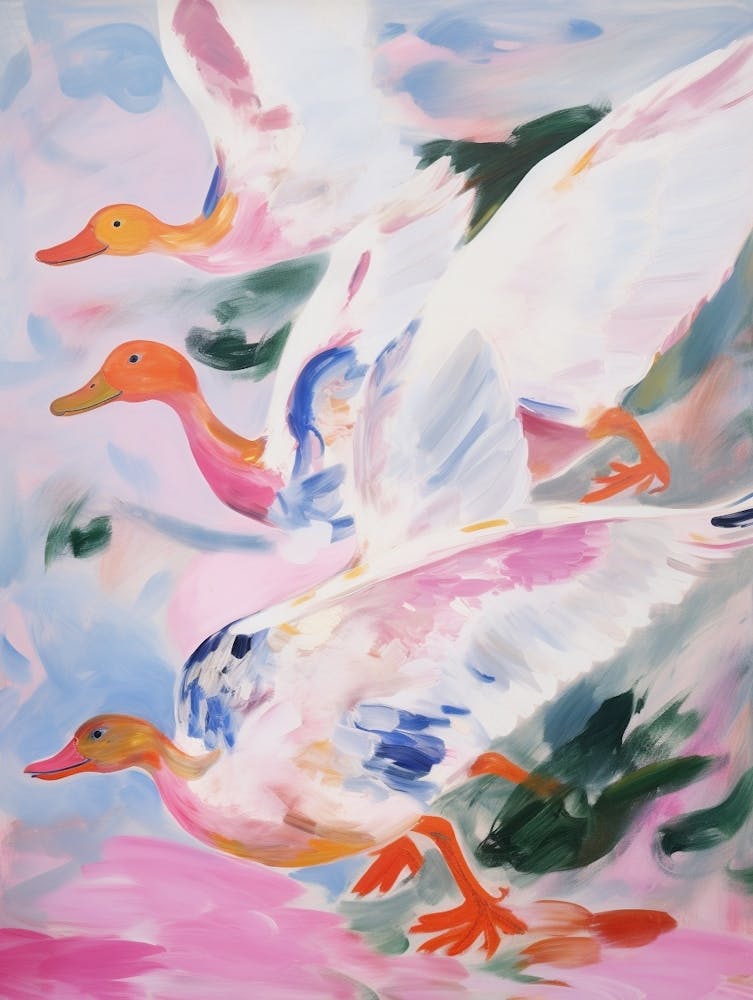 Pink Ethereal Bird Painting Mallard Duck 1