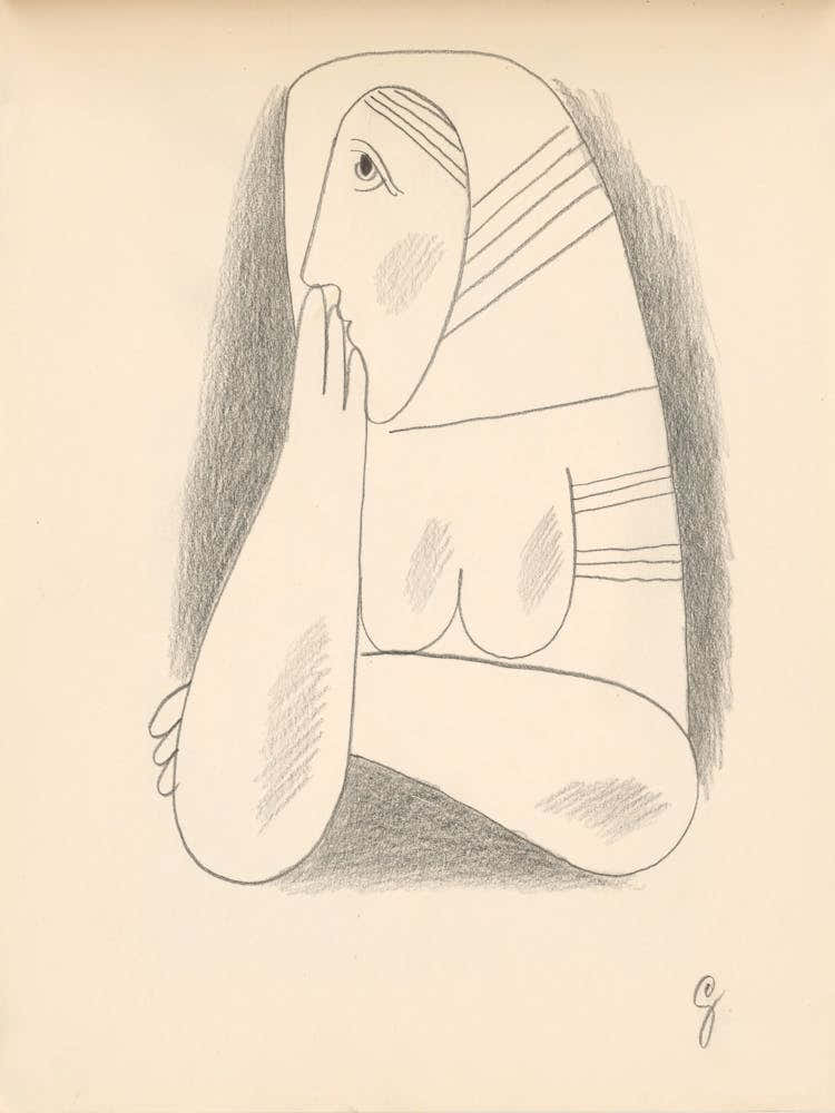 A Woman In A Striped Scarf And Braid With Her Face Supported, Mikuláš Galanda