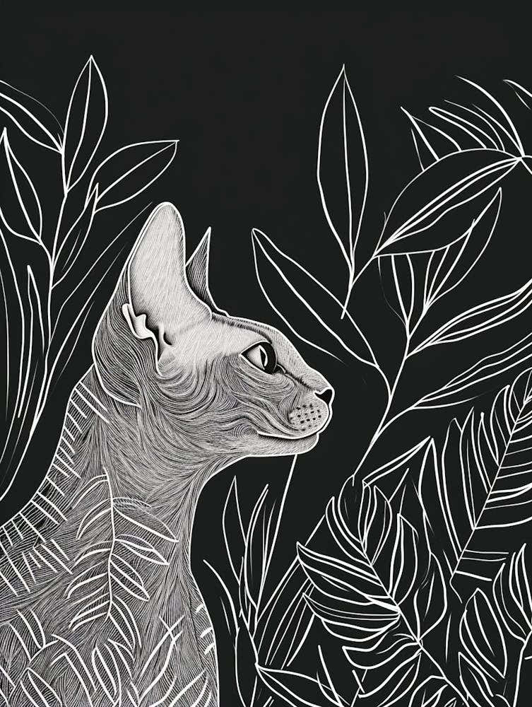 Devon Rex Cat Minimalist Illustration 2
