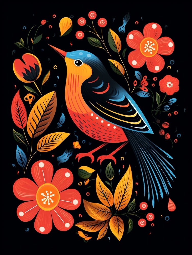 Folk Bird Illustration Robin 1