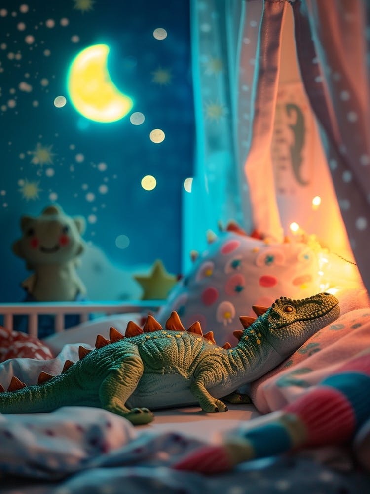 Toy Dinosaur In Bed Sleeping 1