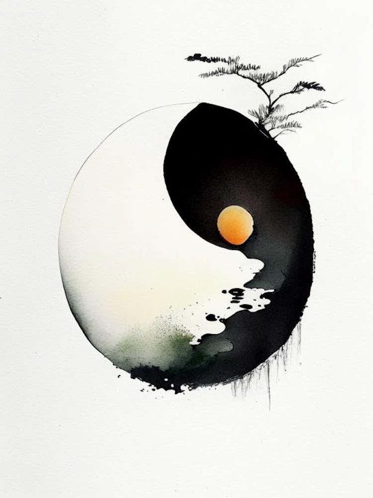 Minimal 4 Yin and Yang Japanese Ink