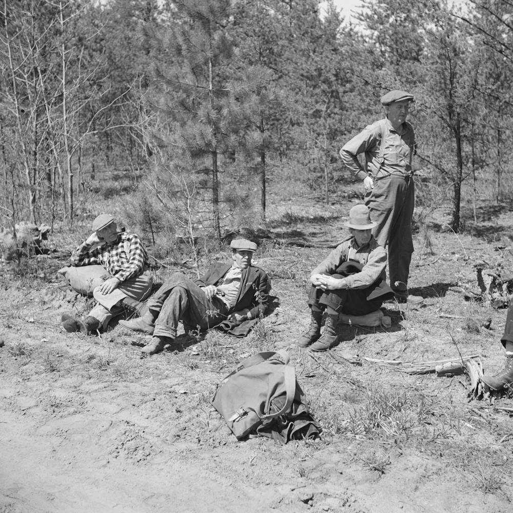 Lumberjacks Resting By Roadside Near Littlefork, Minnesota By Russell Lee