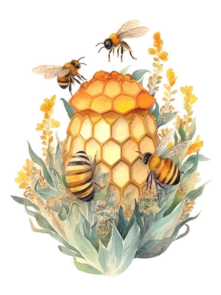 Hive Bee Beehive Watercolour Illustration 2