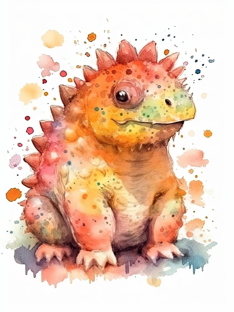 Ankylosaurus Cute Dinosaur Watercolour 3