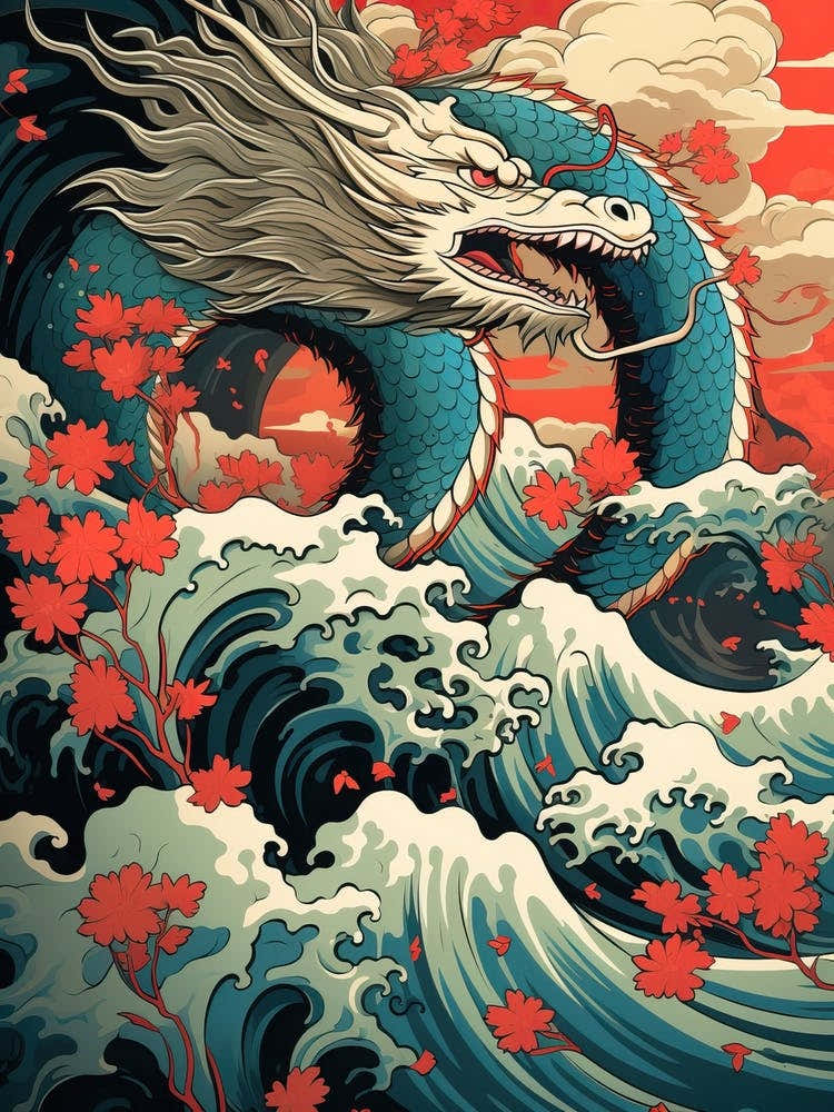 Dragon Animal Drawing In The Style Of Ukiyo E 1