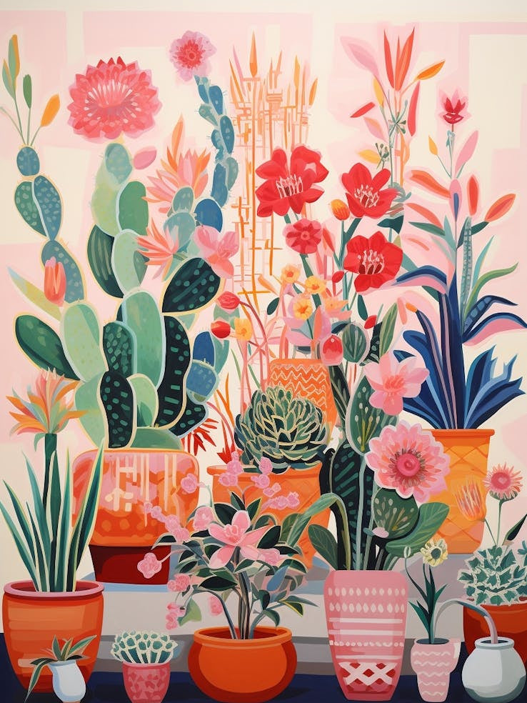 Colourful Cactus And Plant Painting