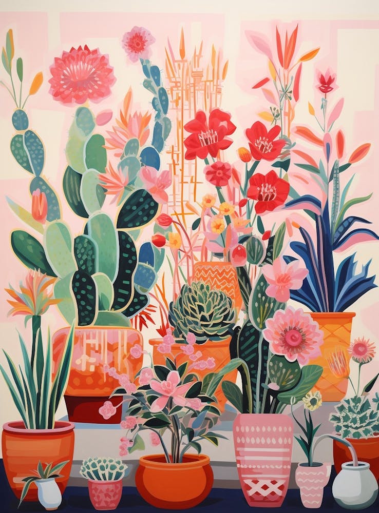 Colourful Cactus And Plant Painting