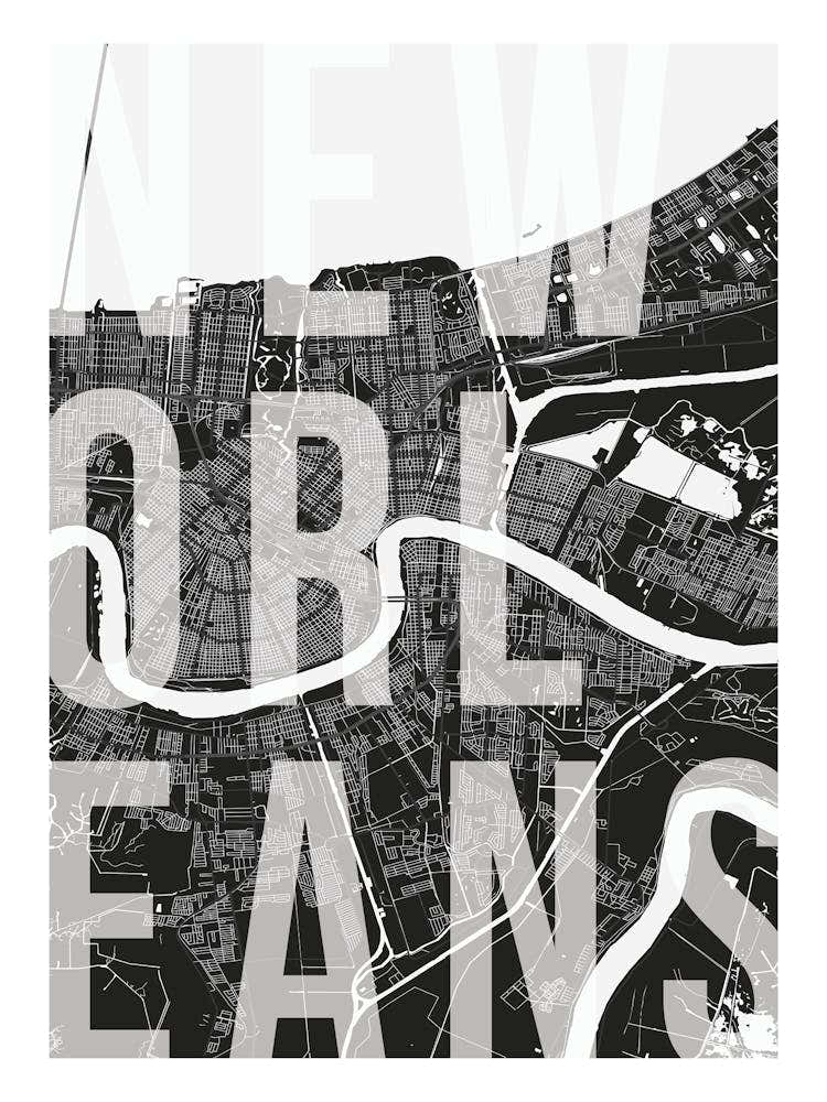 New Orleans Mono Street Map Text Overlay