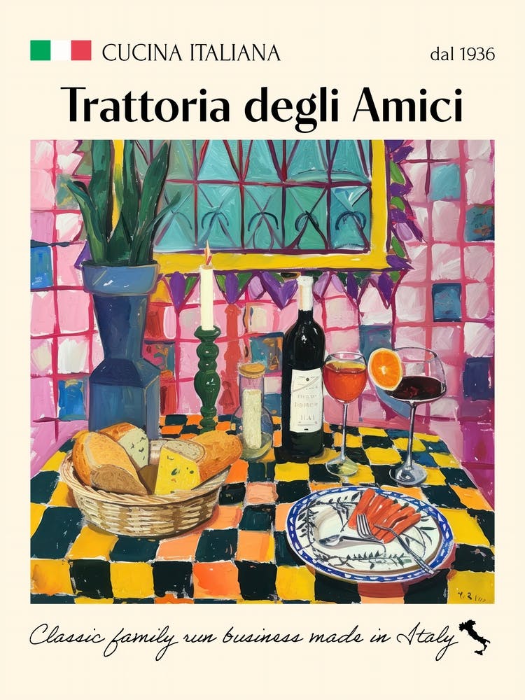 Trattoria Degli Amici Trattoria Italian Poster Food Kitchen