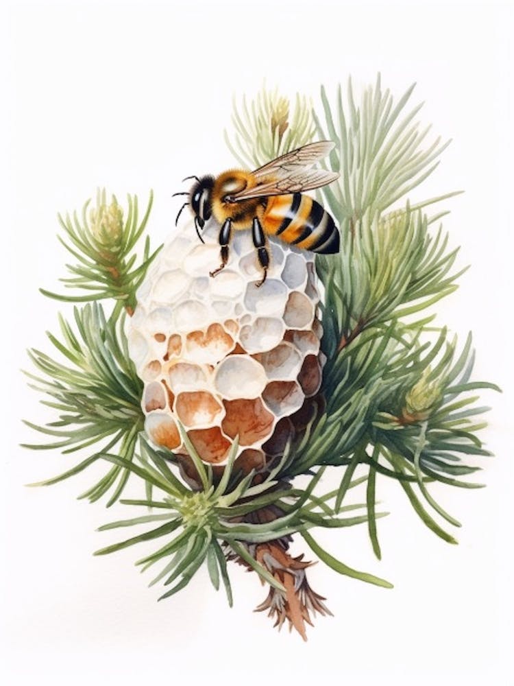 Beehive With Cypress Watercolour Illustration 2