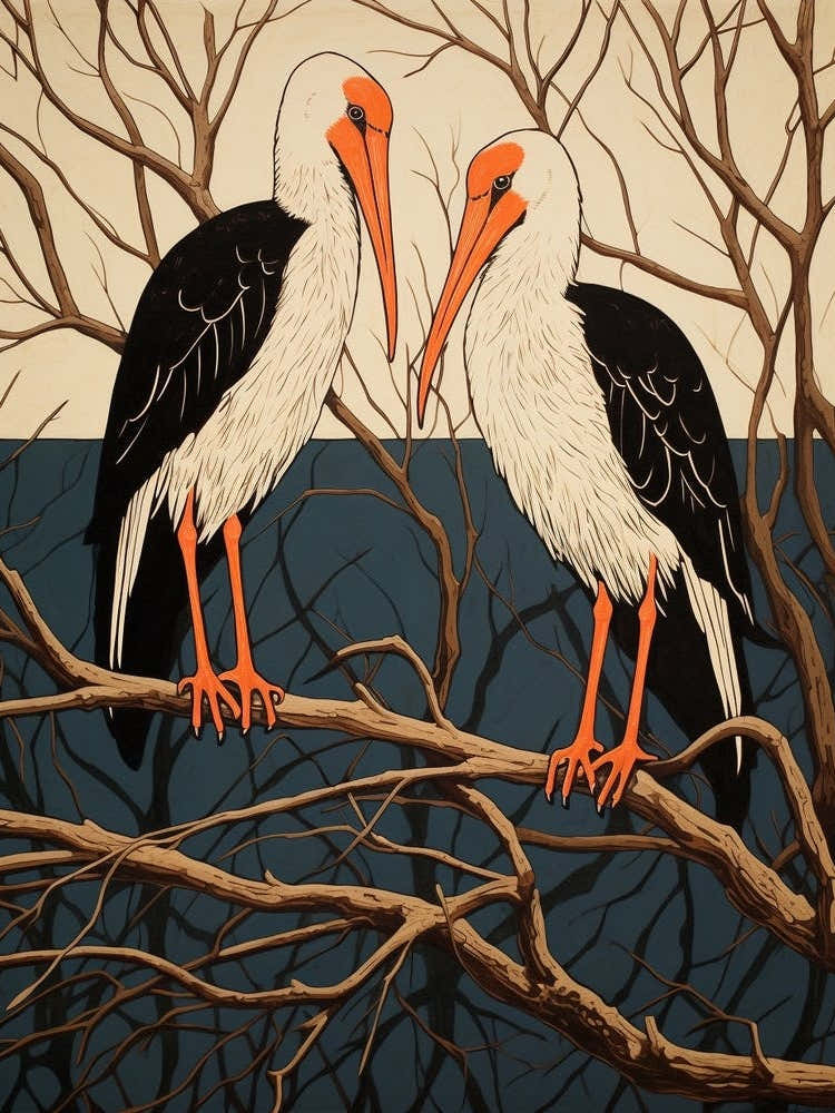 Art Nouveau Birds Poster Stork