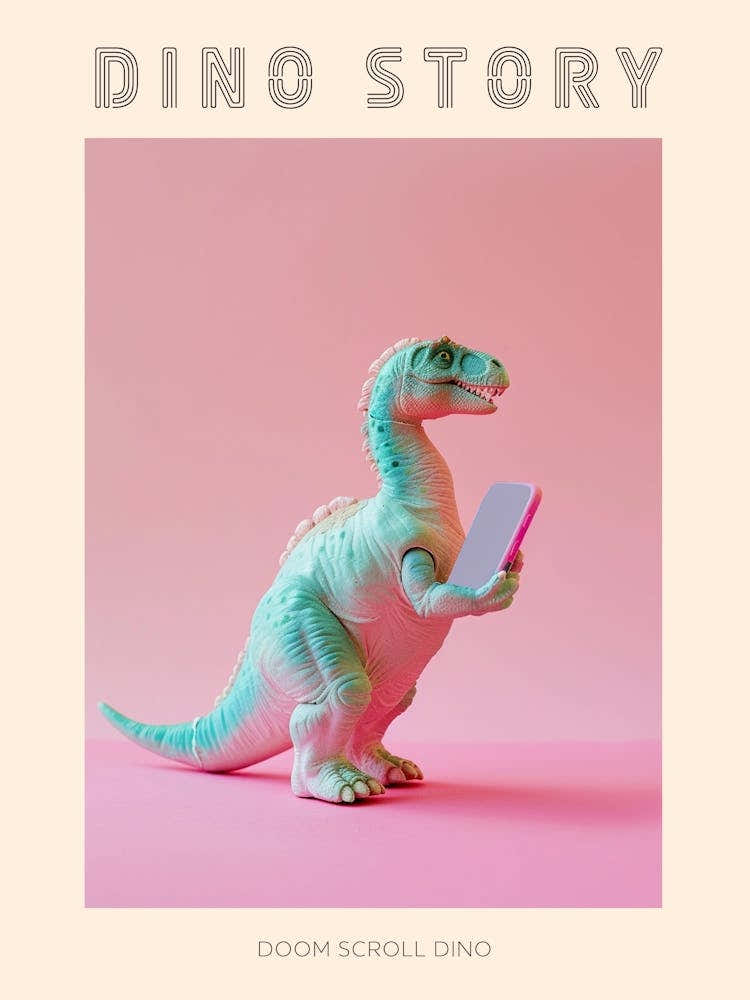Pastel Toy Dinosaur On A Smart Phone 4 Poster