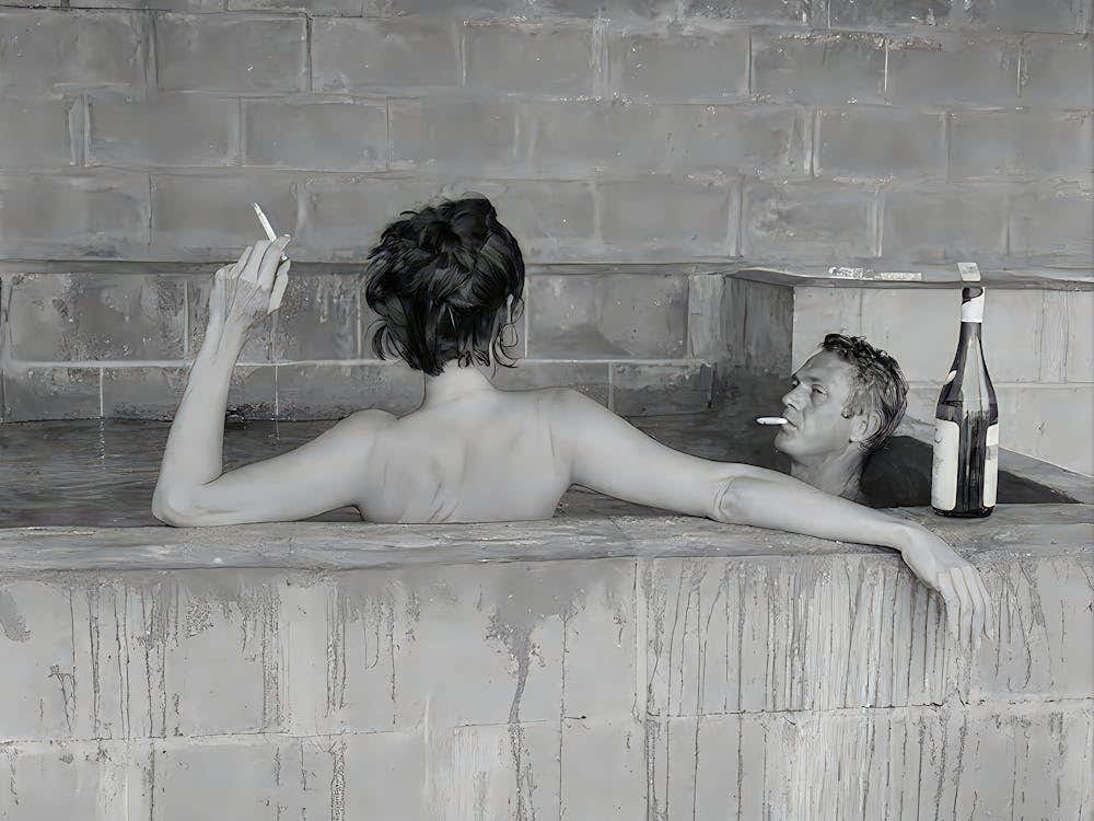 Steve Mcqueen And Wife Neile Adams Bath Tub Print, Black And White Print, Wine Poster, Vintage Photo, Bathroom Wall Art, Retro Wall Decor