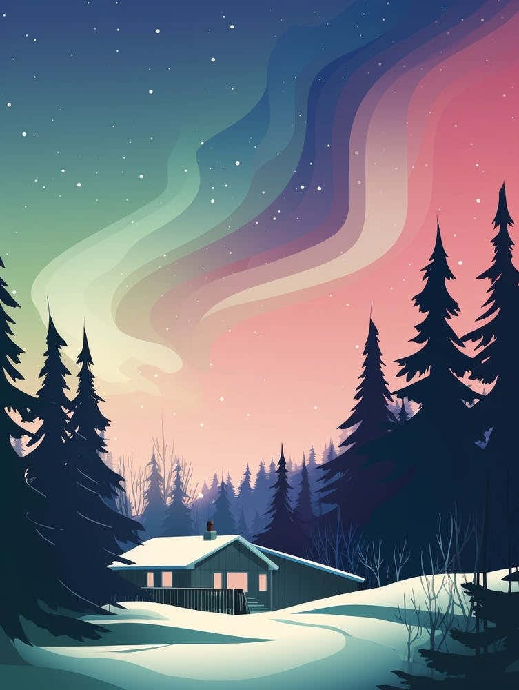 Vintage Winter Travel Illustration Fairbanks Alaska 3