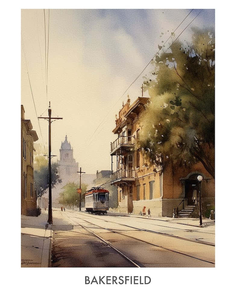 Bakersfield Watercolor 2 Travel Poster