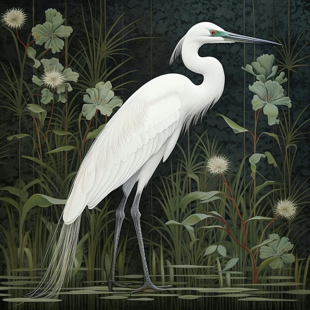 Ohara Koson Inspired Bird Painting Egret 2 Square