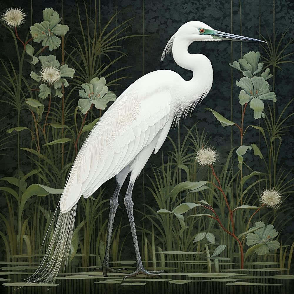 Ohara Koson Inspired Bird Painting Egret 2 Square