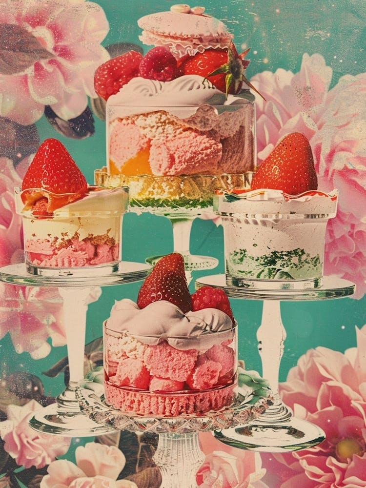 Retro Layered Strawberry Dessert Collage 4