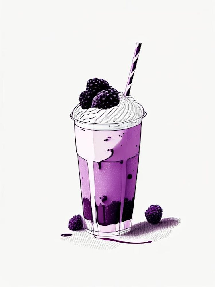 Blackberry Milkshake Dairy Food Minimal Line Drawing 1