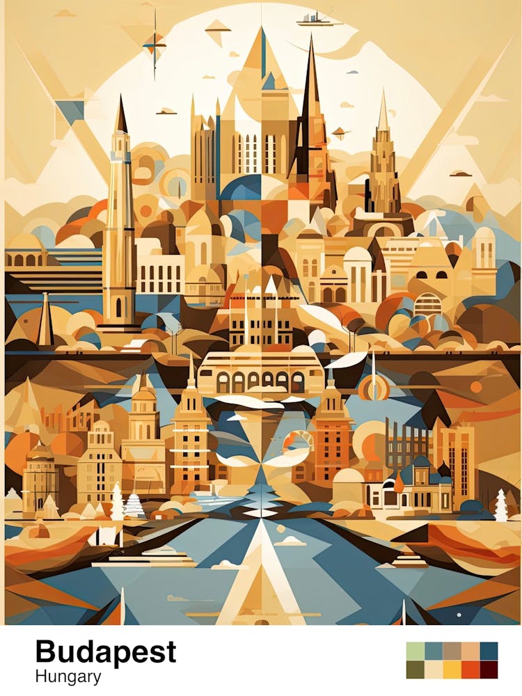 Budapest, Hungary, Geometric Illustration 1 Poster